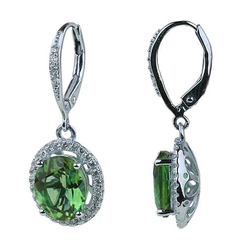 Sterling Silver Lab Emerald & Cubic Zirconia Drop Earrings - image 