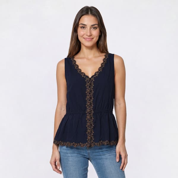 Petite Architect(R) Eyelet Button Loop Front Peplum Blouse - image 