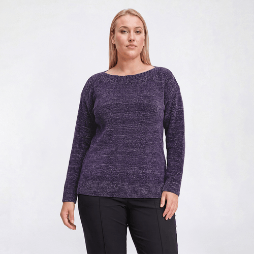 Plus Size Napa Valley Long Sleeve Solid Ribbed Boat Neck Sweater - image 