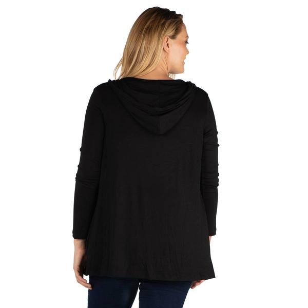 Plus Size 24/7 Comfort Apparel Lightweight Hooded Open Cardigan