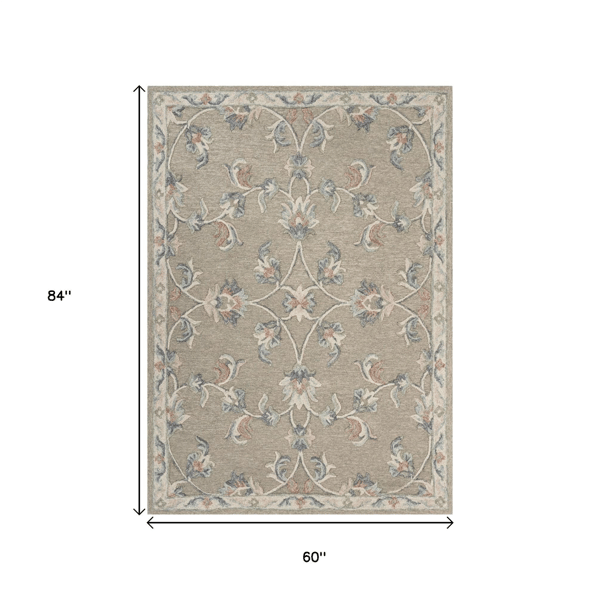 HomeRoots Grey Wool Hand Tufted Area Rug