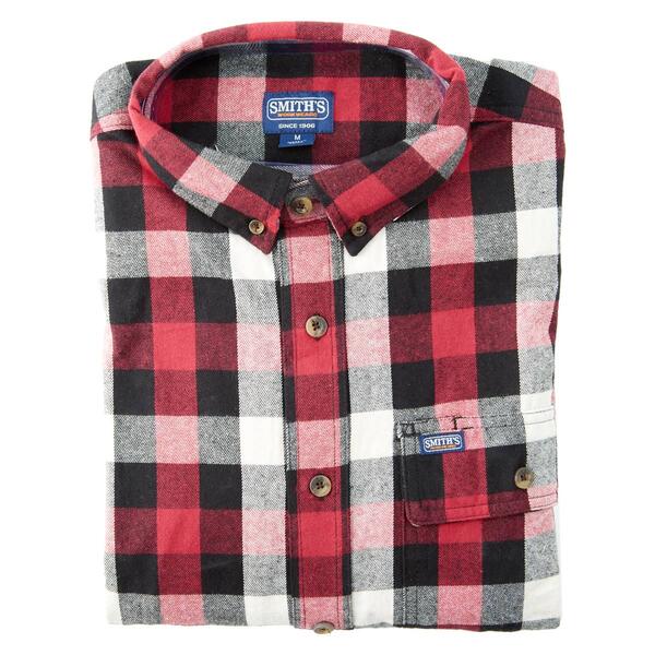 Mens Smith's Plaid Flannel Long Sleeve Shirt - Burgundy - image 