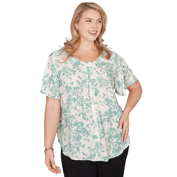 Plus Size Emaline Seabreeze Essence Short Flutter Sleeve Button