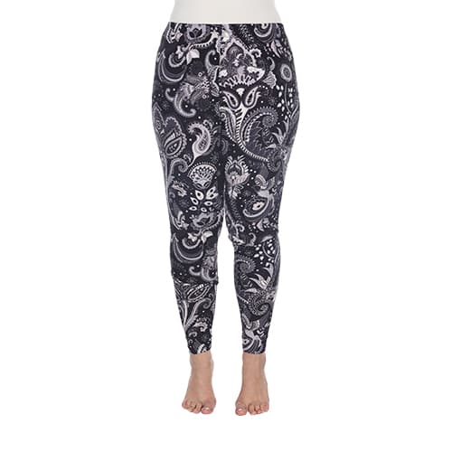 Plus Size White Mark Black & White Paisley Printed Leggings