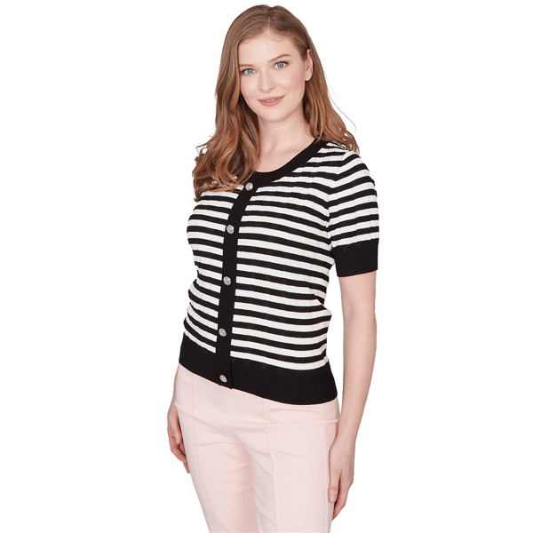 Petite Emaline Enchanted Bloom Short Sleeve Stripe Sweater