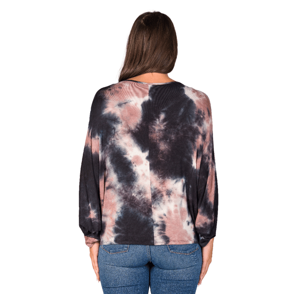 Womens 24/7 Comfort Apparel Mocha Tie Dye Batwing Sleeve Top