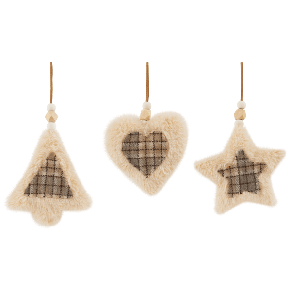 Northlight 3ct. Plush Tree Star & Heart Plaid Christmas Ornaments