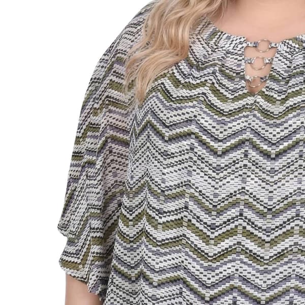 Plus Size NY Collection 3-Ring Neckline Chevron Poncho Blouse