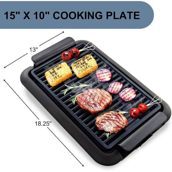 Ovente Electric Indoor Grill w/ 15x10in. Non-Stick Cooking Plate