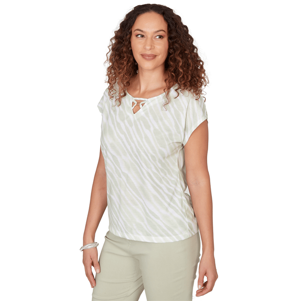 Womens Hearts of Palm Bloom Service Cap Sleeve Stripe Blouse