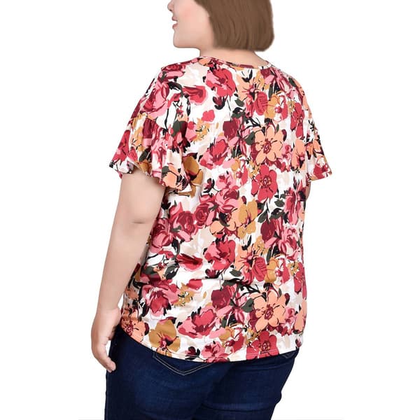 Plus Size Ny Collection Short Bell Sleeve Blouse Rose Boscovs