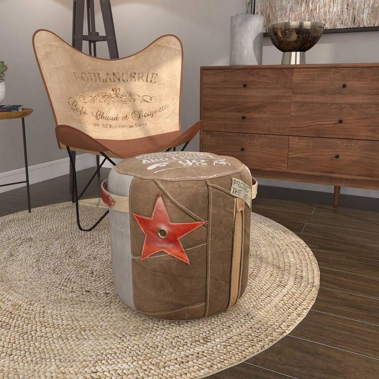 9th & Pike® Rustic Brown Canvas Round Pouf Ottoman