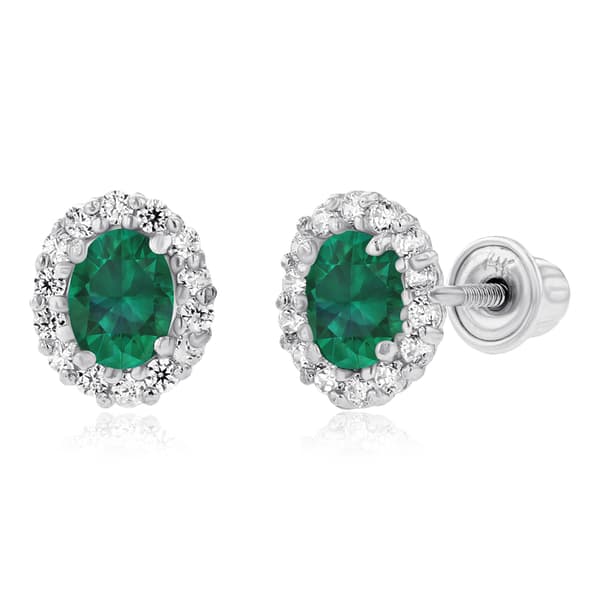 Gemstone Classics(tm) 14kt. White Gold Emerald Oval Earrings - image 