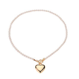 Ashley Pearl Toggle Necklace w/ Gold Bubble Heart Charm
