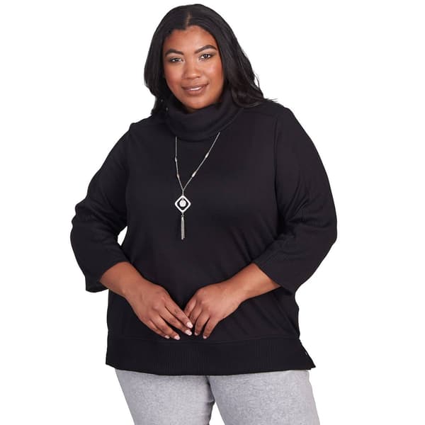Plus Size Alfred Dunner Drama Queen Cowl Neck Top w/Necklace Top - image 