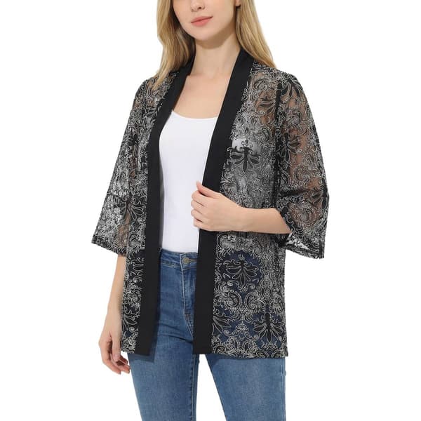 Petite NY Collection Long Sleeve Burnout Knit Cardigan - image 