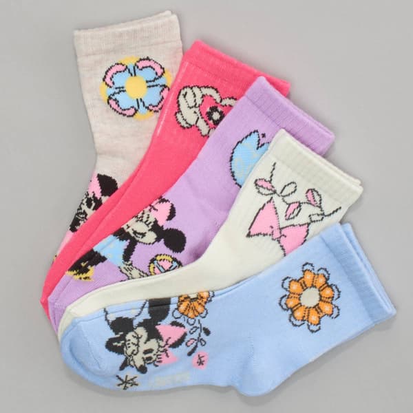Girls Disney Minnie 5pk. Mid Crew Socks - image 