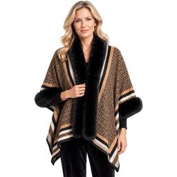 Womens Ali Miles 3/4 Sleeve Pattern With Fur Trim Open Jacket