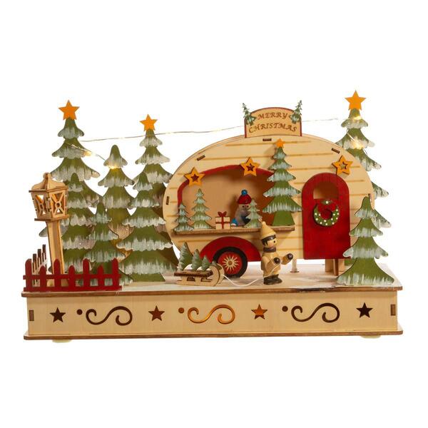 Kurt S. Adler 7in. Wooden Light Up Camping Scene - image 