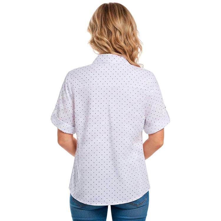 Womens Emily Daniels Elbow Sleeve Dot Button Front Blouse