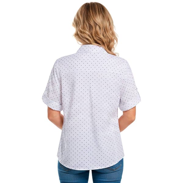 Plus Size Emily Daniels Elbow Sleeve Dot Button Front Blouse