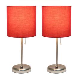 LimeLights Brushed Steel Lamp/USB Charge Port/Red Shade-Set of 2