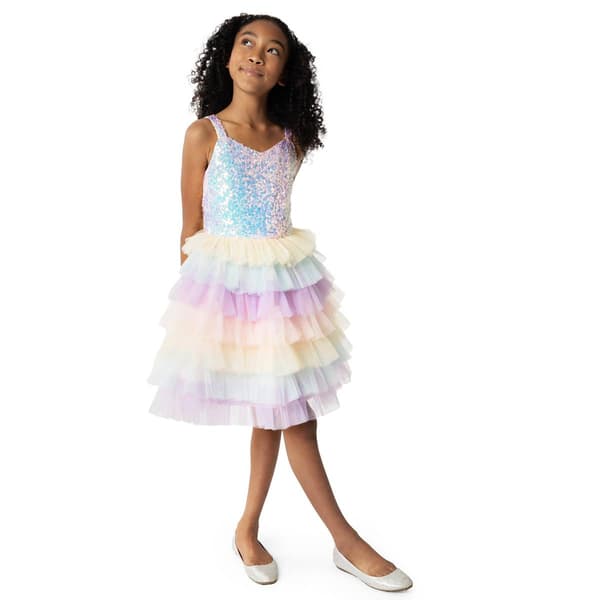 Girls &#40;7-16&#41; Rare Editions Sleeveless Sequin to Ombre Mesh Dress - image 