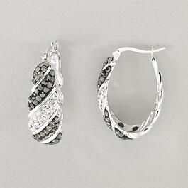 Sterling Silver & Black Crystal Oval Hoop Earrings