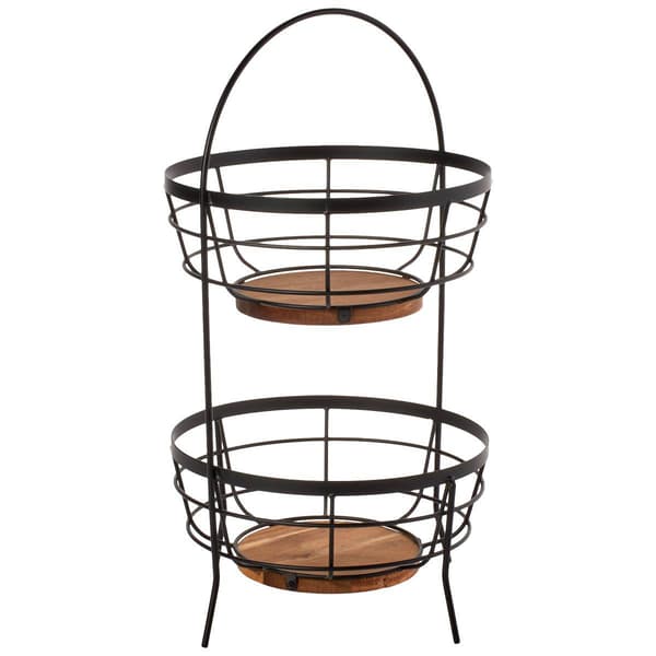 Bombay 2 Tier Wire Bamboo Fruit Basket - image 