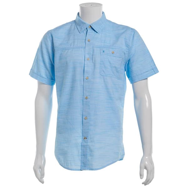 Mens IZOD(R) Striped Chambray Short Sleeve Button Down Shirt - image 