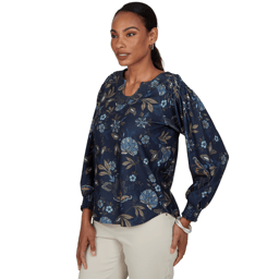 Petite Ruby Rd. Mythical Smocked Horseshoe Neck Floral Blouse