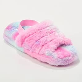 Womens Capelli New York Faux Fur Tie Dye Back Strap Slippers