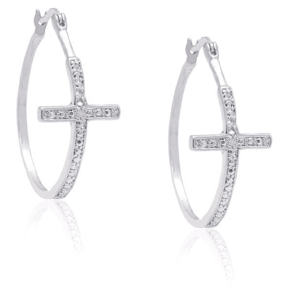 Accents by Gianni Argento Silver Cross Large Hoop Earrings - image 