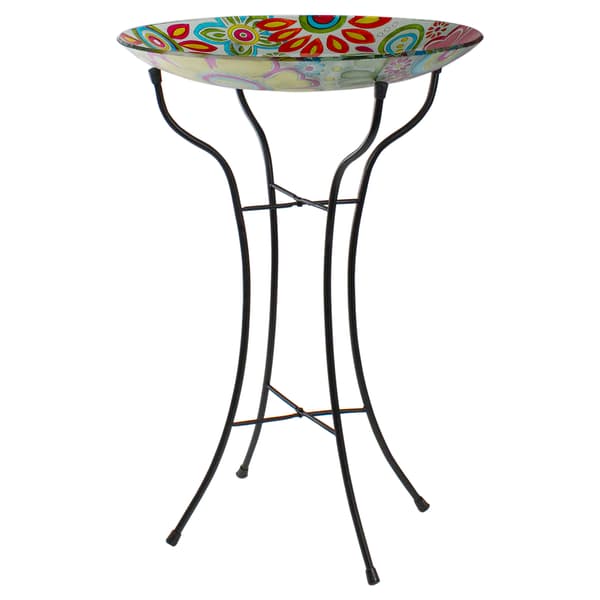 Northlight Seasonal 18in. Flowers Hand Painted Glass Bird Bath