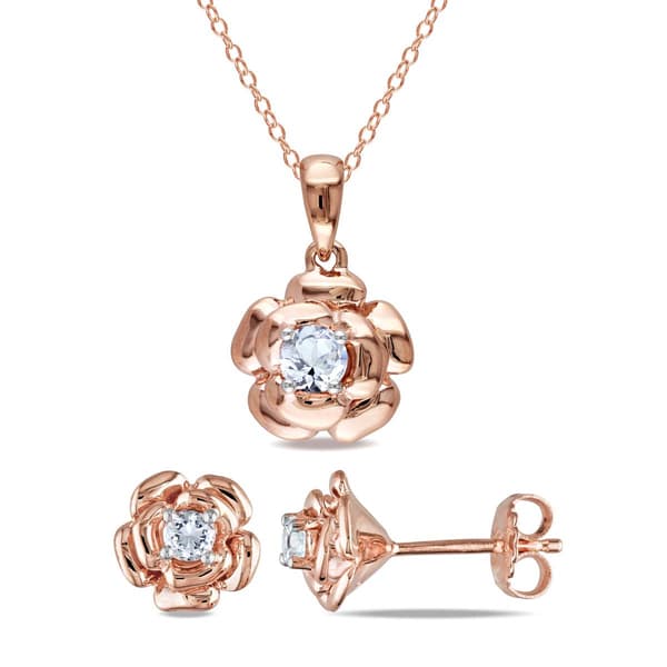 Gemstone Classics(tm) 0.32kt. Created Sapphire Floral Pendant Set