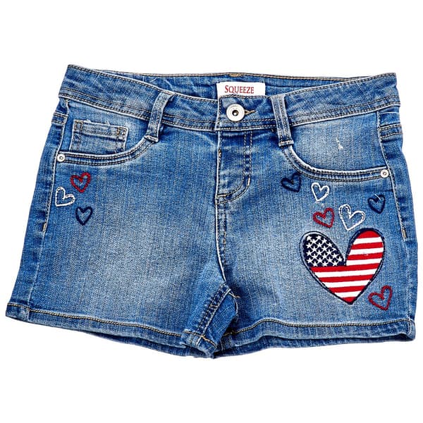 Girls (7-12) Squeeze Americana Heart Patch Shorts