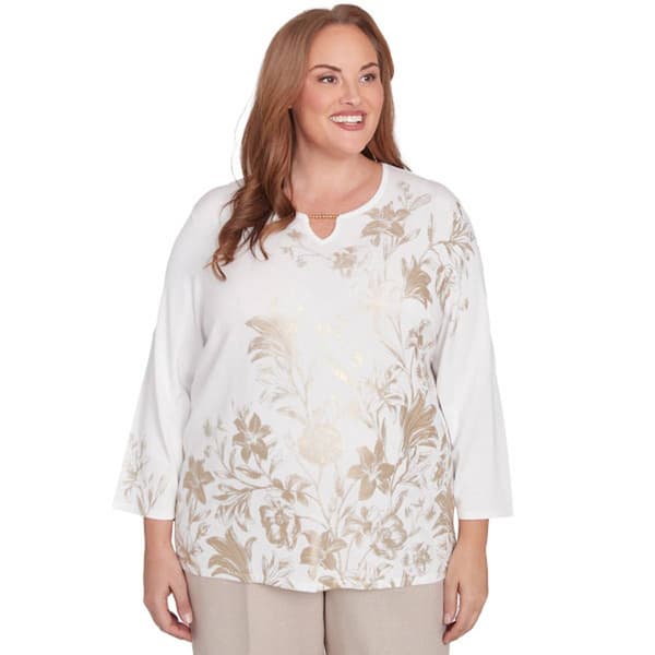 Plus Size Alfred Dunner Kensington Gardens Botanical Foil Sweater - image 