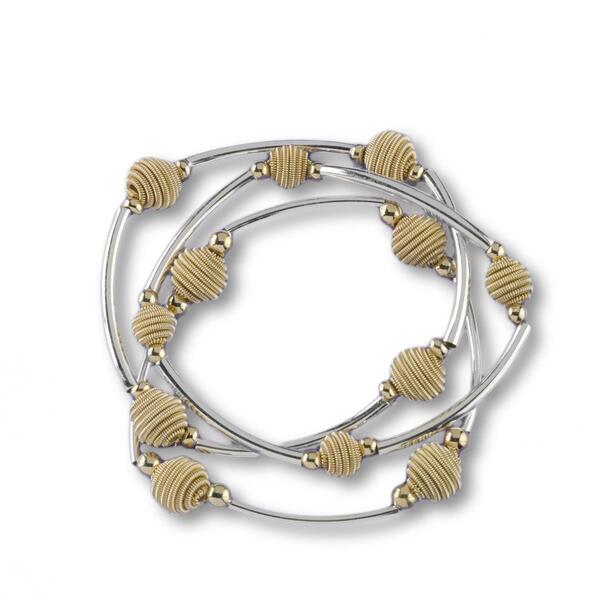 Design Collection Two-Tone Textured Bead Stretch Bracelet - image 