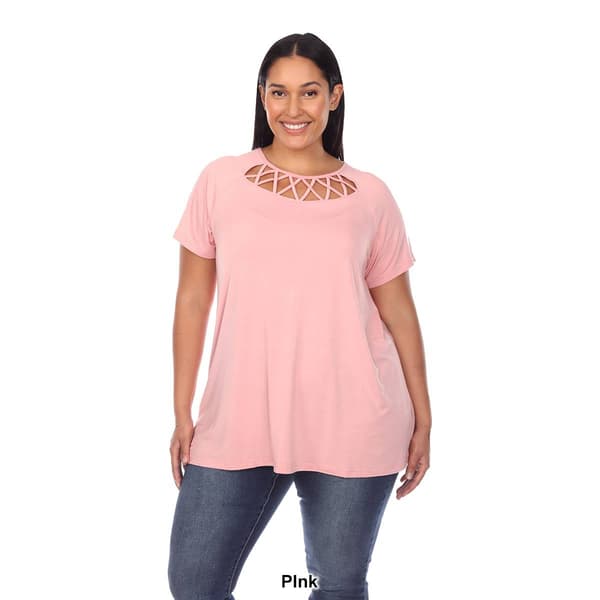 Plus Size White Mark Crisscross Neckline Short Sleeve Tunic