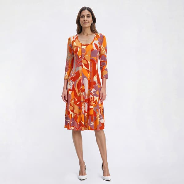 Womens Sami & Jo 3/4 Sleeve Scoop Neck Leaf A-Line Dress