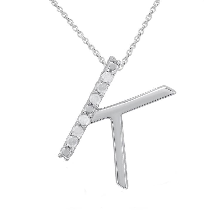 1/20cttw. Natural Diamond Sterling Silver Letter K Pendant