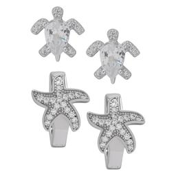 Silver Plated 2pr. Turtle & Starfish Hoop Earrings