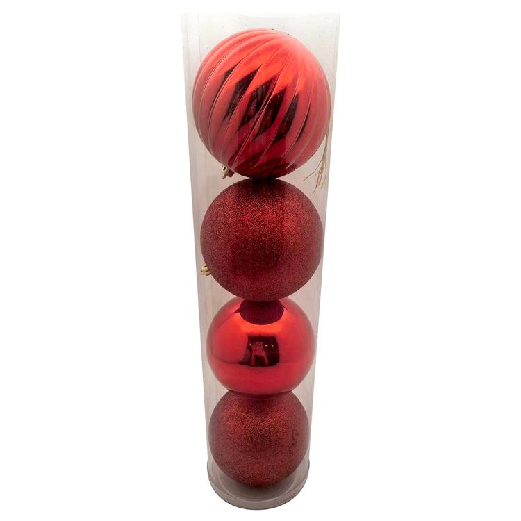 4pc. Red Finish Shatterproof Ball Ornaments