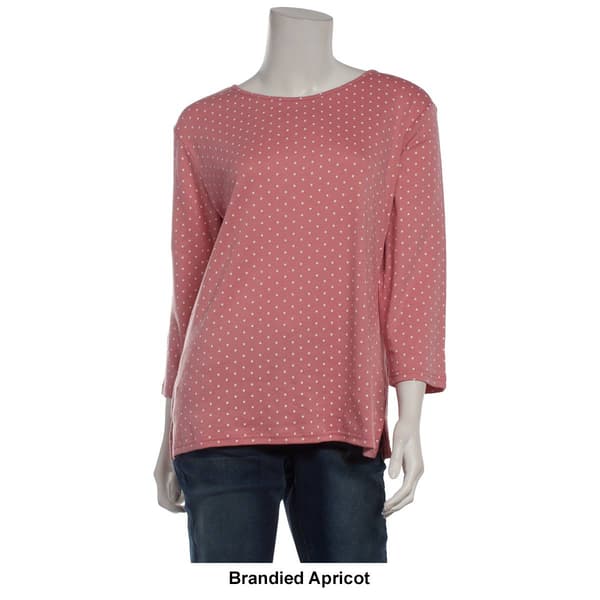 Petite Hasting & Smith 3/4 Sleeve Polka Dot Open Crew Neck Tee