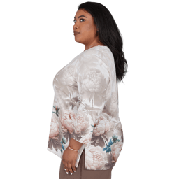 Plus Size Alfred Dunner Luxe Be A Lady V-Neck Peony Blouse