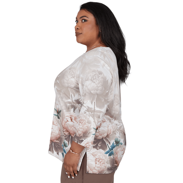 Plus Size Alfred Dunner Luxe Be A Lady V-Neck Peony Blouse