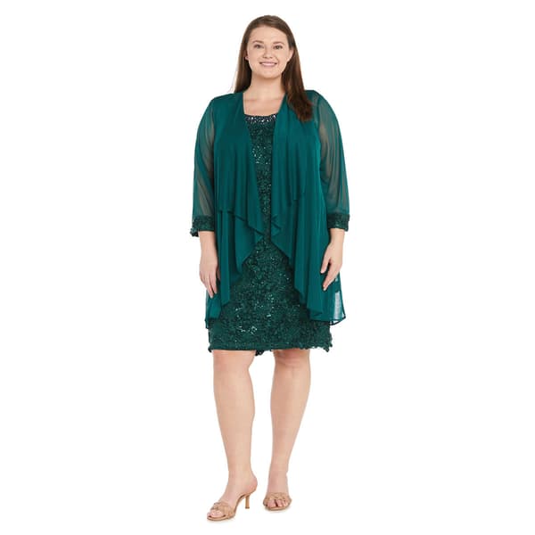 Plus Size R&M Richards 2pc. Long Sleeve Beaded Neck Jacket Dress