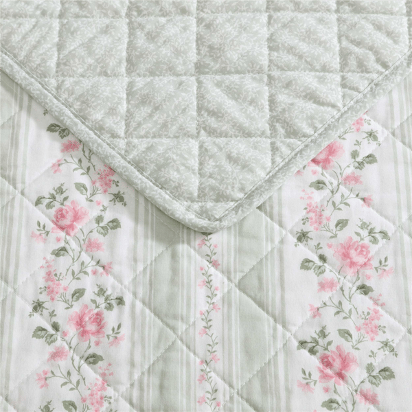 Laura Ashley Rosebud Stripe Reversible Reversible Qulit Set