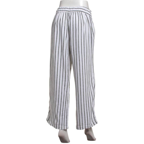 Womens Per Se Drawstring Waist Wide Leg Stripe Linen Pants