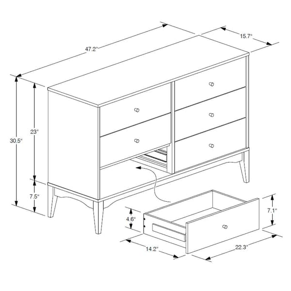 Baxton Studio Landis Modern Ash Walnut Wood 6-Drawer Dresser